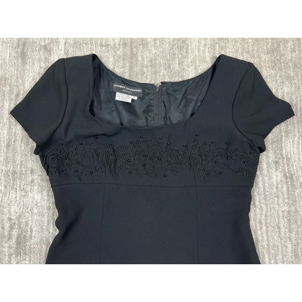 Donna Morgan Dress Womens 6P Black Sheath Short Sleeve Beaded Soutache Vintage‎